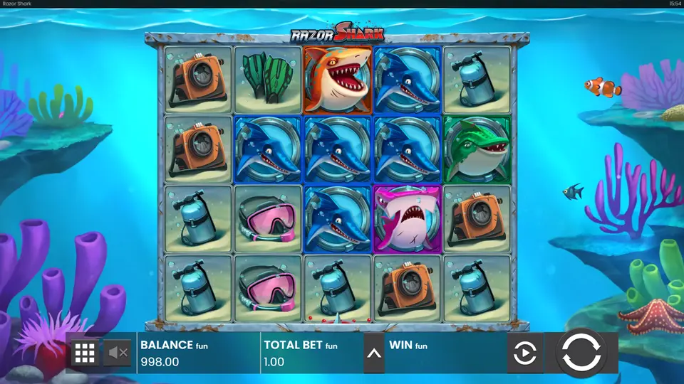 Razor Shark Basisspiel – volles 5×4 Raster mit Mystery Stack